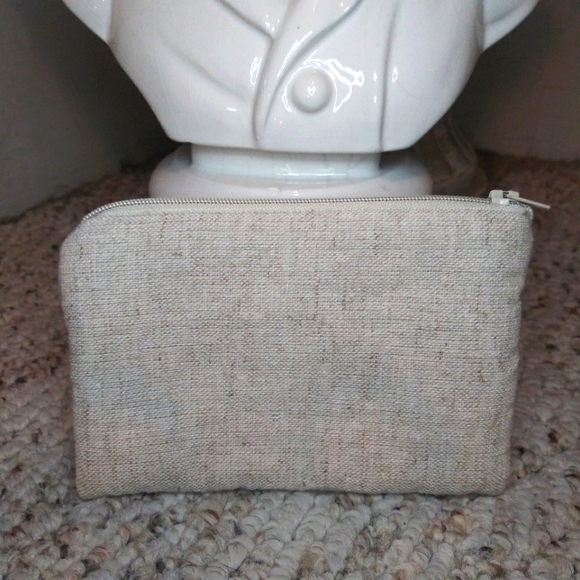 Brighton Silver & Gold Metallic Embroidered Tan Linen Coin Purse/Make-up Bag - Picture 2 of 5